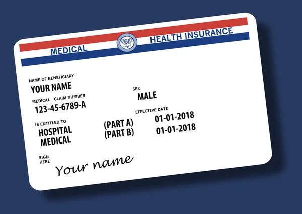 Bu sahte, genel ABD hükümeti Medicare sağlık sigortası kartı ilişkindir. Arka plan üzerinde izole.