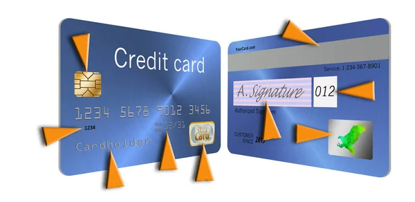 Här Illustration Som Innehåller Säkerhetsfunktionerna Kreditkort Inklusive Hologram Magnetremsa Och — Stockfoto