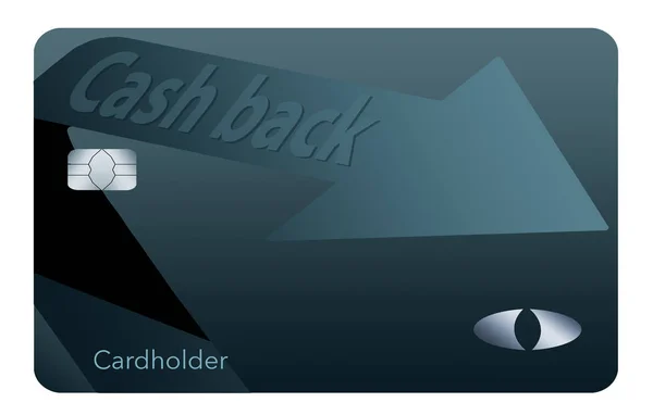 Here is a cash back rewards credit card. It is blue and black with an arrow pointing the direction of the cash coming back to the cardholder.