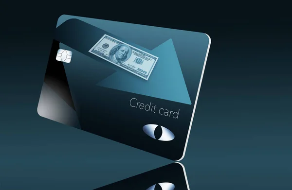 Here is a cash back rewards credit card. It is blue and black with an arrow pointing the direction of the cash coming back to the cardholder.