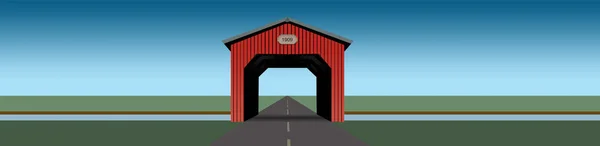Hier Ist Eine Illustration Einer Leuchtend Roten Überdachten Brücke Ländlicher — Stockfoto