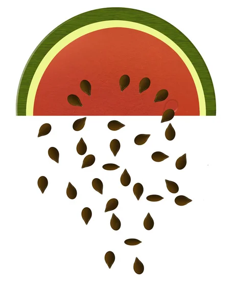 Wassermelonenscheiben Sind Gegenstand Dieser Farbigen Illustration Eine Scheibe Melone Ist — Stockfoto