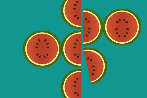 Watermeloen Slices Zijn Het Onderwerp Van Deze Afbeelding Kleur Een — Stockfoto