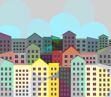 Şehir binaları, daireler şehir merkezinde bir mahallede bir resimde görülmektedir.
