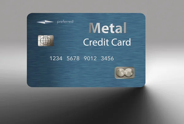 Here is a metal credit card that is blue with a brushed metal finish. This is an illustration and it is a generic, mock card with mock logos etc.