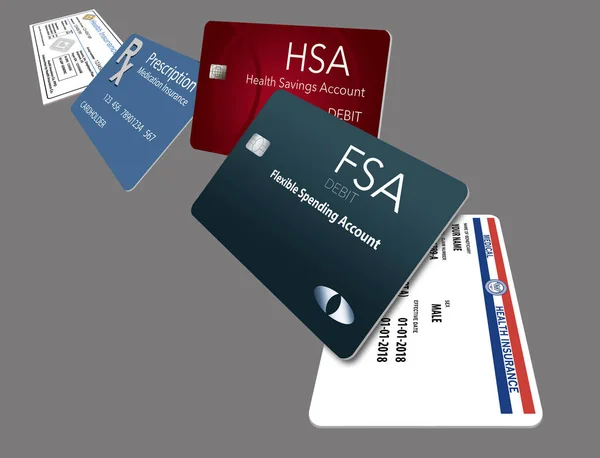 İşte bir örnek beş sağlık ve sigorta kartlarındaki taşıyor. Bu içerir: Medicare, Medicaid, Hsa, Fsa, Rx indirim, Rx tamamlayıcı, tıp tamamlayıcı, Rx sigorta, diş
