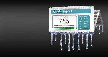 Bir kredi dondurma veya donma kredi raporu üzerinde buz sarkıtları ve sahte kar ile temsil edilen kredi rapor üzerinde arka izole. Gösteren bir örnek bulunmaktadır.