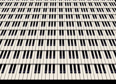 Piyano tuşları alışılmadık biçimde görülen renk çiziminde bir grafik tasarım yapar. Siyah tuşları ipucu mavi ve beyaz tuşlar beyaz bir renk. 