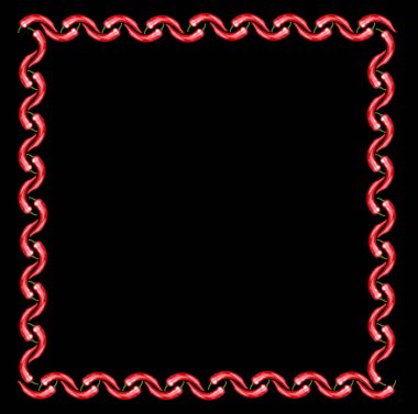 Kırmızı biber bir metin alanı bir çerçeve oluşturur. Kırmızı biber ve yeşil kök üzerinde arka izole renkler içerir.