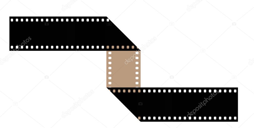 35mm film is seen in an interesting shape to be used to illustrate the idea of motion pictures, cinema, movie. This is an illustration.