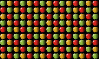 Elmalar, parlak renkler ve dramatik ışıklandırma içeren bu üç boyutlu illüstrasyonun konusudur. Bu bir çizim..