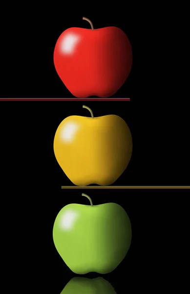 Elmalar Parlak Renkler Dramatik Işıklandırma Içeren Boyutlu Illüstrasyonun Konusudur Bir — Stok fotoğraf