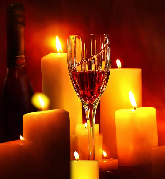 Bicchiere Vino Vede Lume Candela — Foto Stock