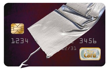 Hasarlı kredi derecelendirmesi tamir bozuk ve yamalı kredi kartı gösterir.