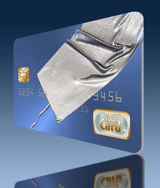 Damaged Mended Credit Card Illustrates Repairing Your Damaged Credit Rating — Stock Photo, Image