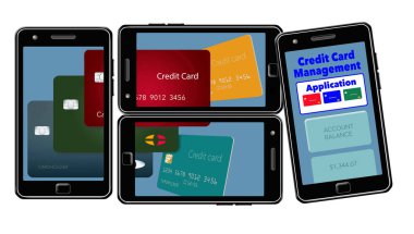 Burada hücre yardımcı uygulamaları yönetmek ve kredi kartları ve kredi kartı harcama takip telefon hakkında bir görüntüdür. Kartları ve uygulama birden çok telefonlar üzerinde görünür. Bu bir örnektir.