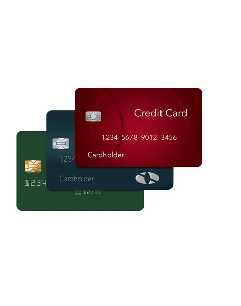 Trzy Karty Kredytowe Oddanych Ich Cień Tym Ilustracja Kart Najechanie — Zdjęcie stockowe
