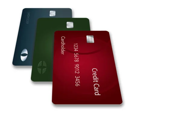 Três Cartões Crédito Lançam Sua Sombra Nesta Ilustração Cartões Pairando — Fotografia de Stock