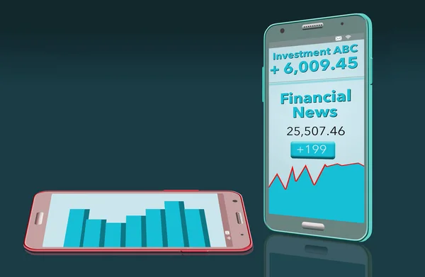 Financial news with stock market report is seen on two cell phones in this illustration about choosing a financial news app. This is an illustration.