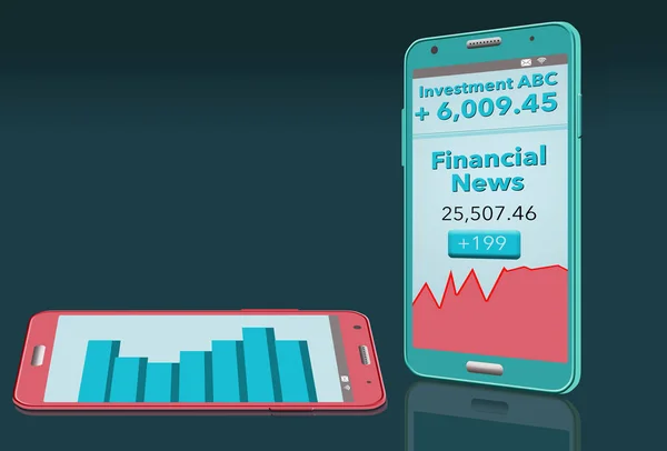 Financial news with stock market report is seen on two cell phones in this illustration about choosing a financial news app. This is an illustration.