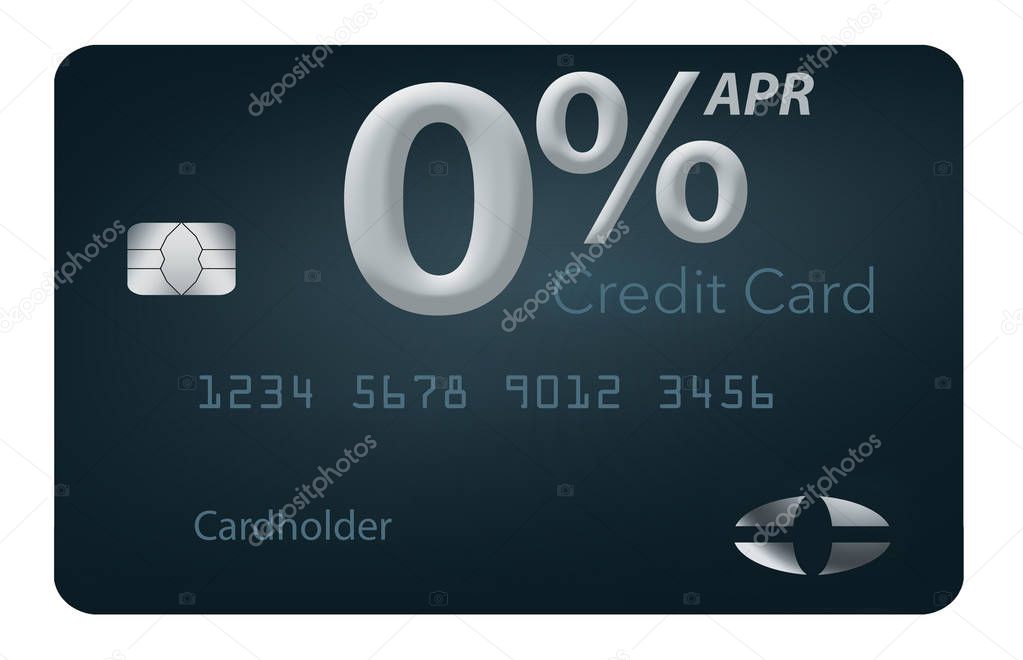 Many credit card offers now include zero percent annual percentage rate for 12-15 months and this generic mock card illustrates these offers. This is an illustration.