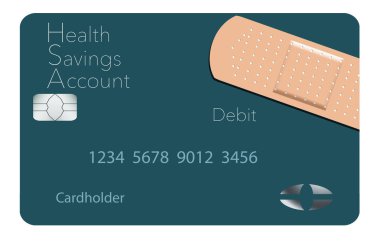 İşte bir sağlık tasarruf hesabı tıbbi sigorta borç kartı modern bir tasarım ve tıbbi harcama teması ile gitmek için bir yapışkanlı bandaj ile dekore edilmiştir. Bu bir örnektir.