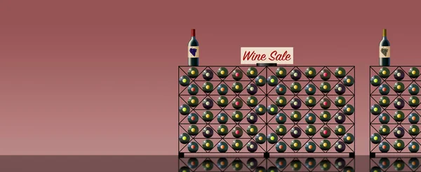 Lahví Vína Jsou Vidět Víno Rack Označení Víno Prodej Stojanu — Stock fotografie