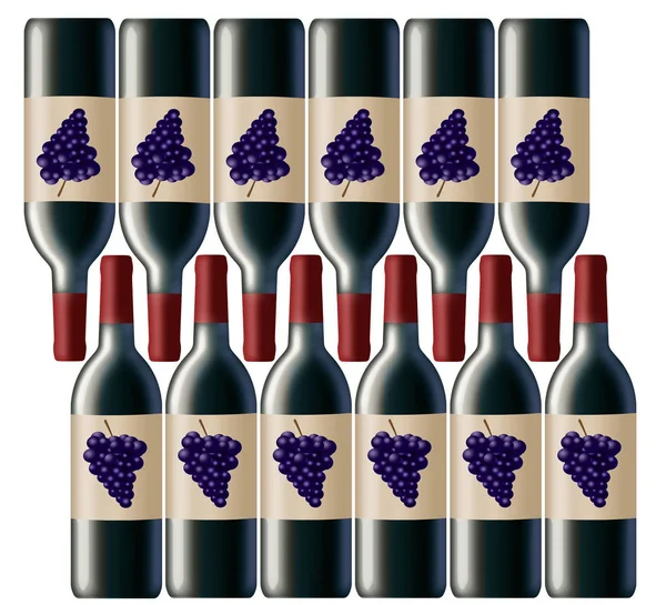 这张图片显示了12瓶红酒的案例 这是一个葡萄酒案例的例子 — 图库照片