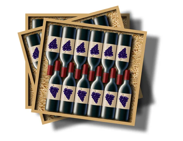 A case of 12 bottles of red wine is shown in this image. This is an illustration of a case of wine.