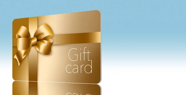 Een Gouden Gift Card Met Een Lint Een Gouden Boog — Stockfoto