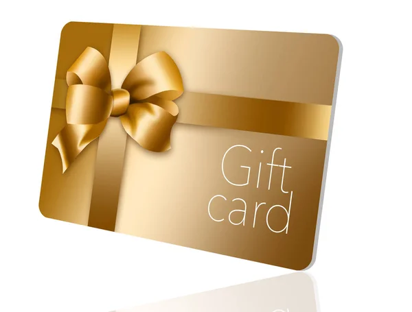 Een Gouden Gift Card Met Een Lint Een Gouden Boog — Stockfoto