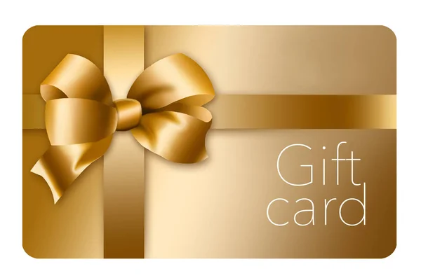 Gold Gift Card Gold Bow Ribbon Pictured Here Isolated Background — Stock Photo, Image