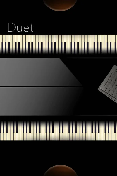 从上面看到的背靠背钢琴在这个引人注目的画面中排队进行二重唱表演 这是一个例子 — 图库照片
