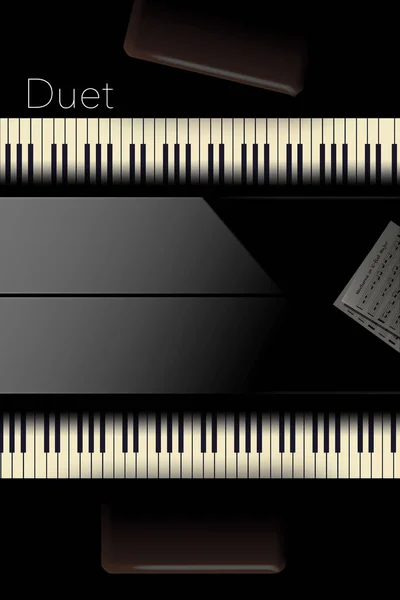 从上面看到的背靠背钢琴在这个引人注目的画面中排队进行二重唱表演 这是一个例子 — 图库照片