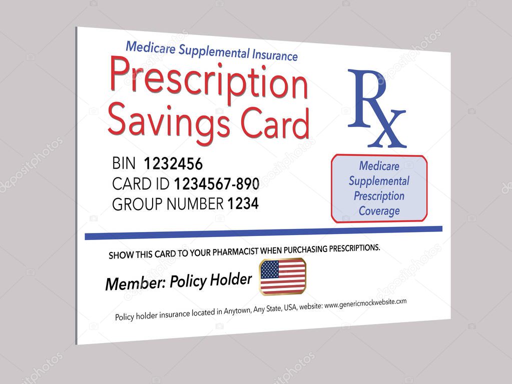 Here is a mock, generic Medicare prescription supplemental insurance card. This is an illustration.