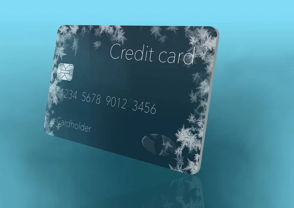 Frost Coperto Carte Credito Illustrano Mettendo Congelamento Del Credito Rapporto — Foto Stock