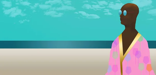 Ausgefallene Strandkleidung Ist Das Thema Dieser Illustration Eines Mannes Einem — Stockfoto