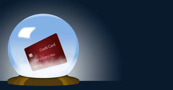 A credit card comes into focus inside a fortune teller's crystal ball in this image about choosing the right credit card. A card that will work in your future. This is an illustration.