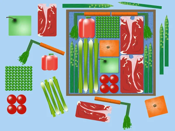 Oto Ilustracja Paczkowanych Cook Domu Posiłek Zestawy Które Dostarczane Swoje — Zdjęcie stockowe