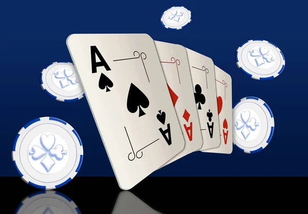 Εδώ Είναι Τέσσερις Άσσοι Που Παίζουν Χαρτιά Ένα Βραβευμένο Χέρι — Φωτογραφία Αρχείου