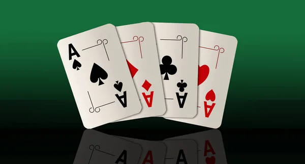Εδώ Είναι Τέσσερις Άσσοι Που Παίζουν Χαρτιά Ένα Βραβευμένο Χέρι — Φωτογραφία Αρχείου