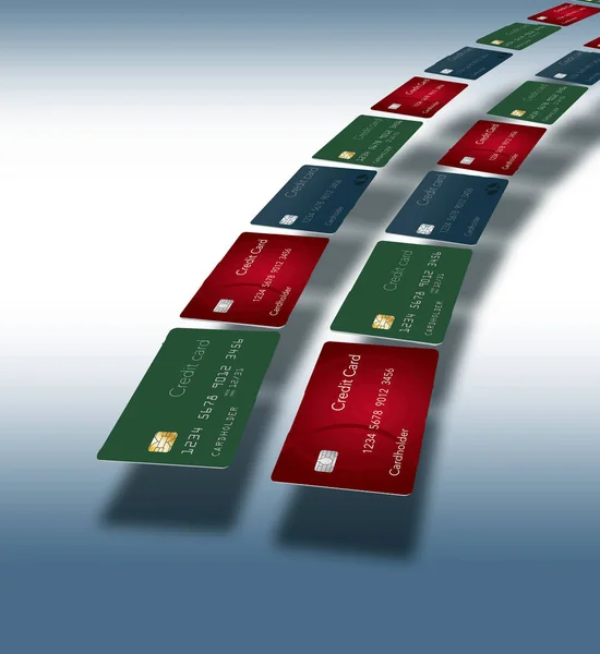 Cartões Crédito Arco Através Página Está Rodeado Espaço Para Texto — Fotografia de Stock