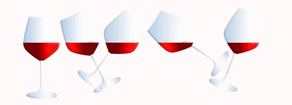 Vijf Glazen Rode Wijn Worden Gezien Onder Verschillende Hoeken Maar — Stockfoto