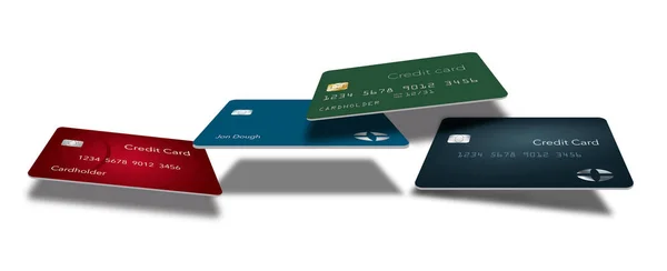 Creditcards Zweven Boven Een Tafelblad Dit Beeld Dat Goed Voor — Stockfoto