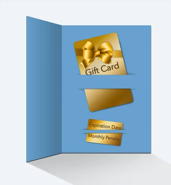 Gift cards come with terms and conditions and that is the theme of this image. A gift card is seen next to a smaller card that notes some of the fees and deadlines for using the card.  This is an illustration.