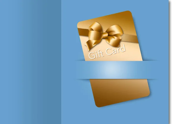 Here Retail Gift Card Gold Colored Golden Bow Design Blue — Stock Photo, Image