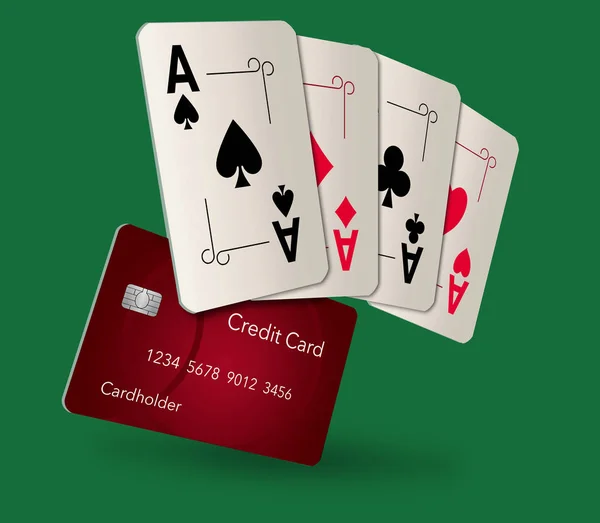 Carte Gioco Tutti Gli Assi Appaiono Con Una Carta Credito — Foto Stock