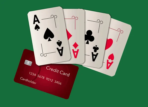 Speelkaarten Alle Ace Verschijnen Met Een Credit Card Dit Beeld — Stockfoto