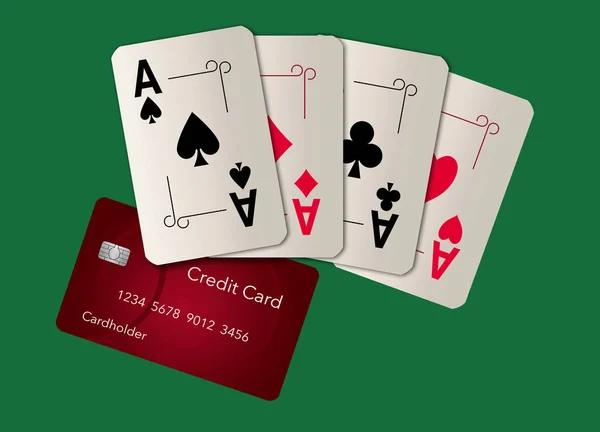 Carte Gioco Tutti Gli Assi Appaiono Con Una Carta Credito — Foto Stock