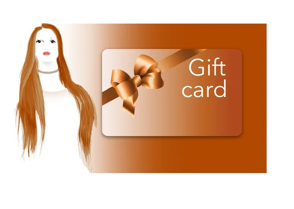 Young Woman Red Hair Seen Next Prepaid Gift Card Illustration — Stock Photo, Image